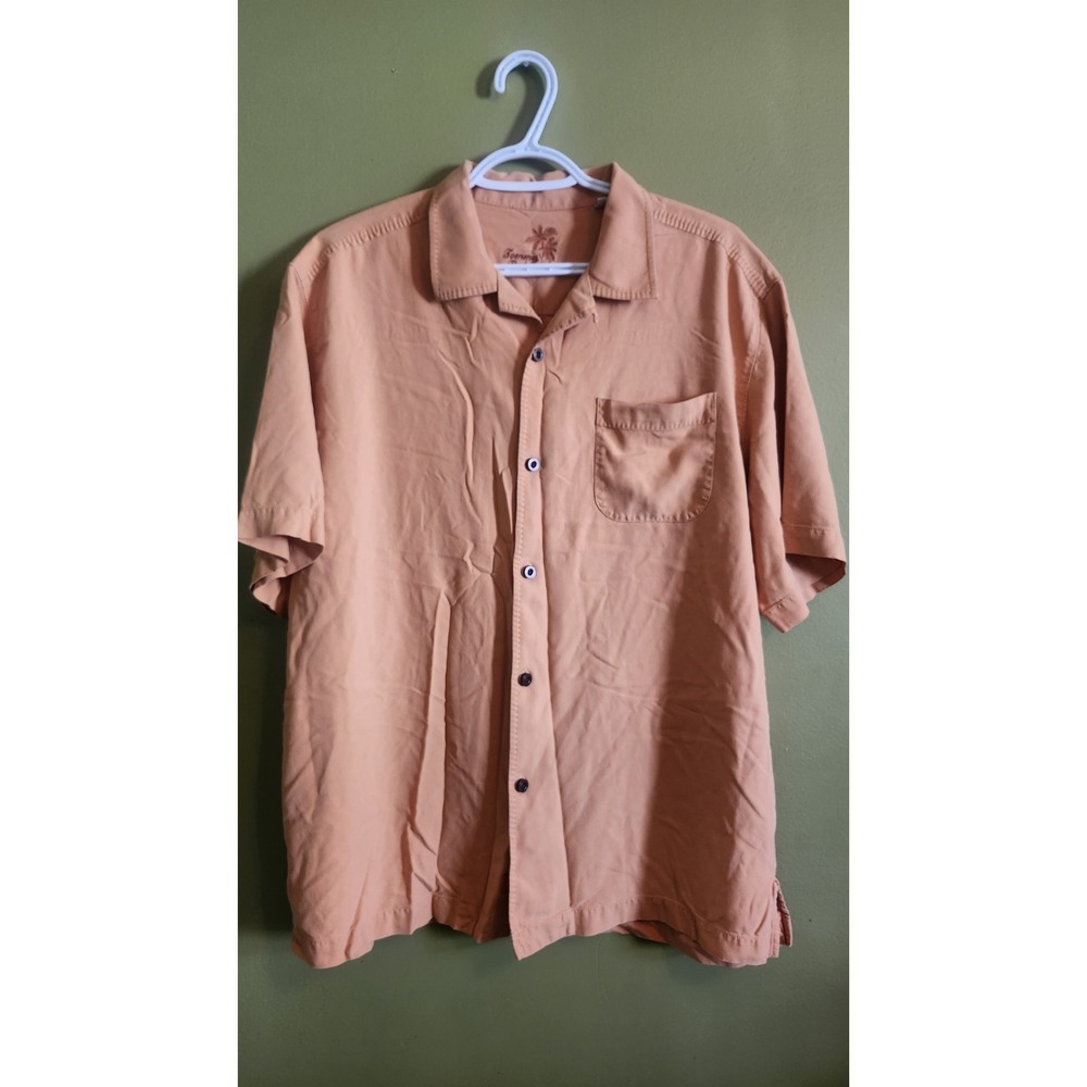 Tommy Bahama Men's 100% Silk Camp Shirt Short Sleeve Coral Rust Orange Size L